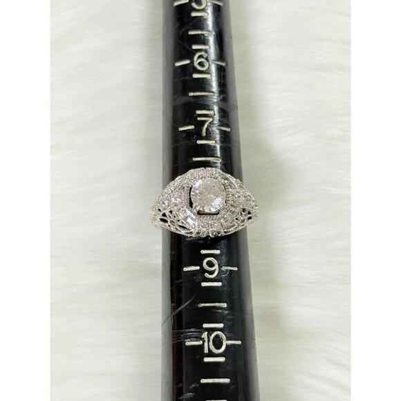 Art Deco Style Round Cut Cz Silver 925 Ring - Picture 13 of 13